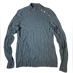 19. H&M Fine-Knit Mock Neck Sweater Gold Button Detail Grey Size L